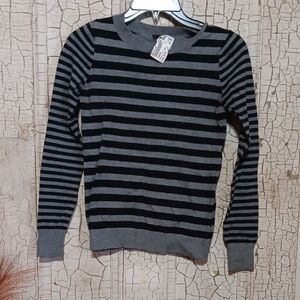 Express Women's Black and Gray Striped Sweater
